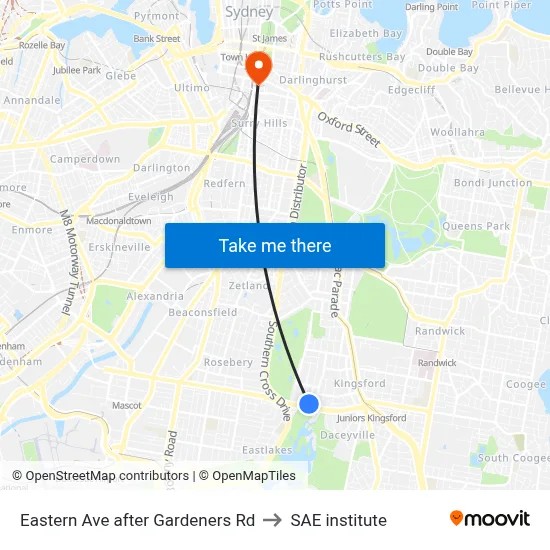 Eastern Ave after Gardeners Rd to SAE institute map