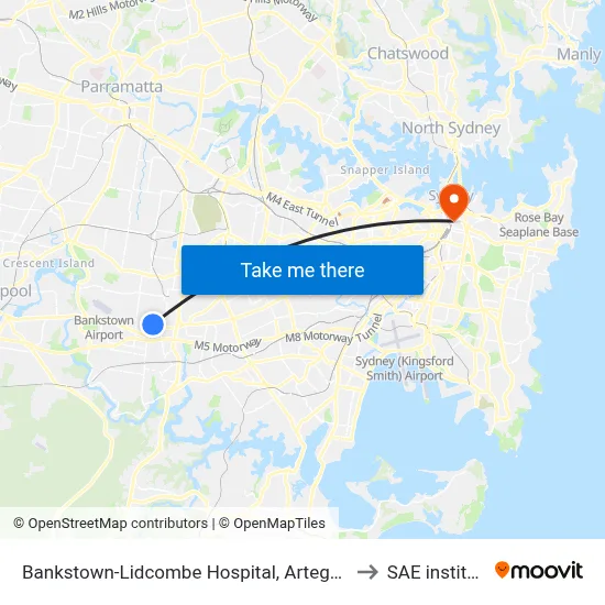 Bankstown-Lidcombe Hospital, Artegall St to SAE institute map