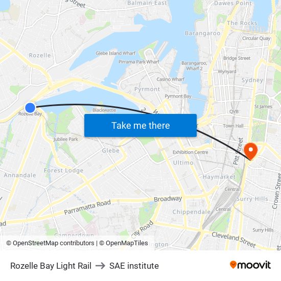 Rozelle Bay Light Rail to SAE institute map