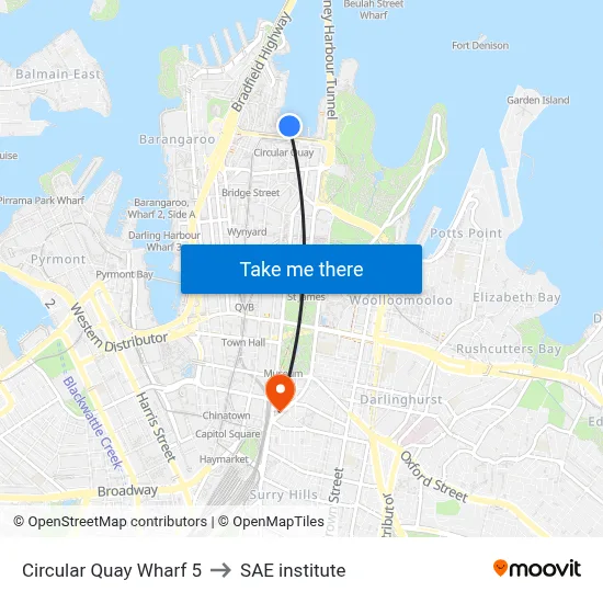 Circular Quay Wharf 5 to SAE institute map