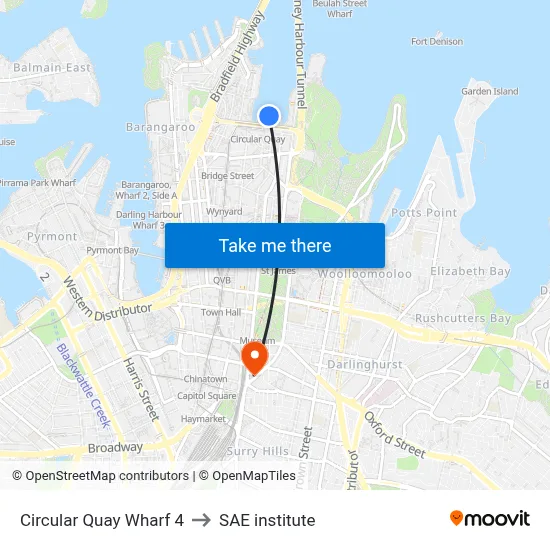 Circular Quay Wharf 4 to SAE institute map