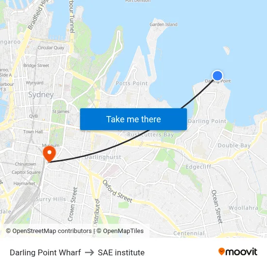 Darling Point Wharf to SAE institute map