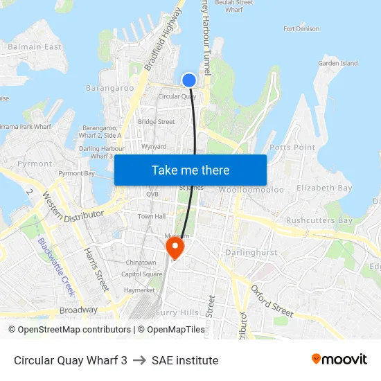 Circular Quay Wharf 3 to SAE institute map