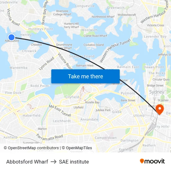 Abbotsford Wharf to SAE institute map