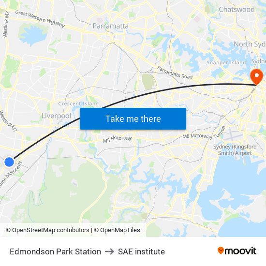 Edmondson Park Station to SAE institute map