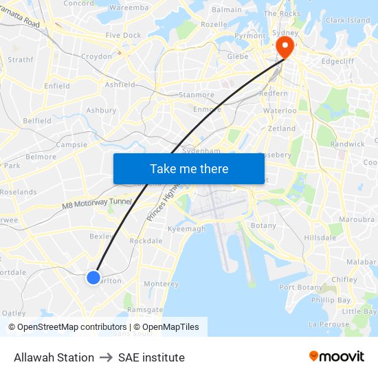 Allawah Station to SAE institute map