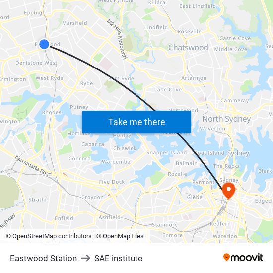 Eastwood Station to SAE institute map