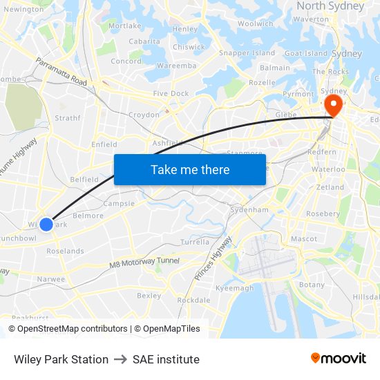 Wiley Park Station to SAE institute map