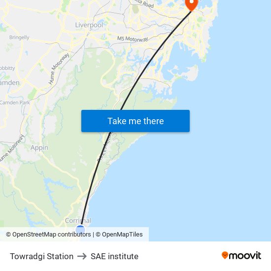 Towradgi Station to SAE institute map