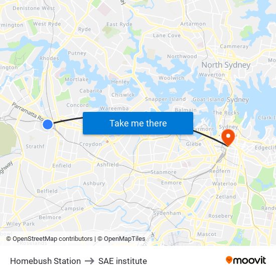 Homebush Station to SAE institute map