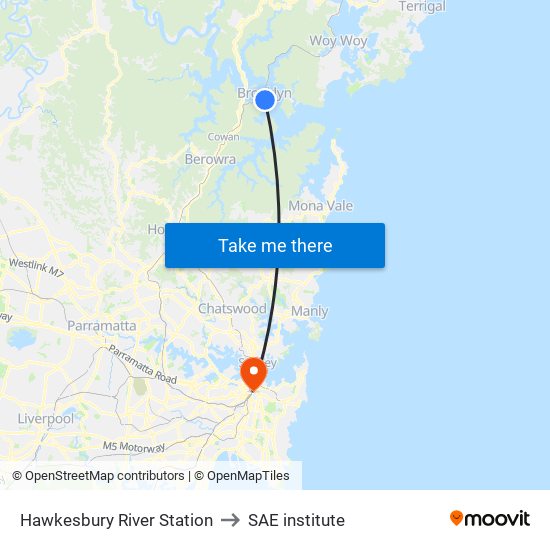 Hawkesbury River Station to SAE institute map