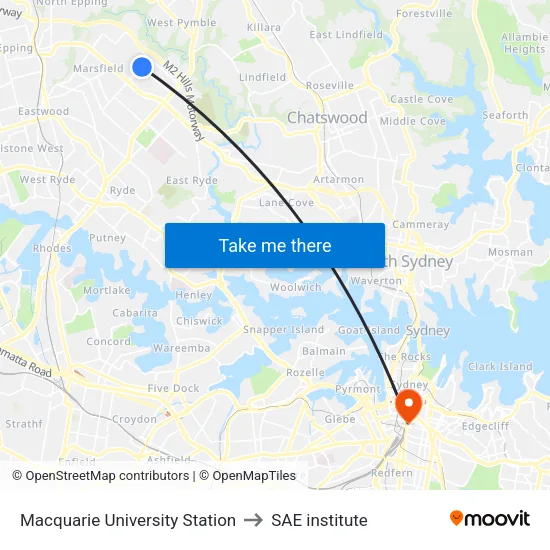 Macquarie University Station to SAE institute map