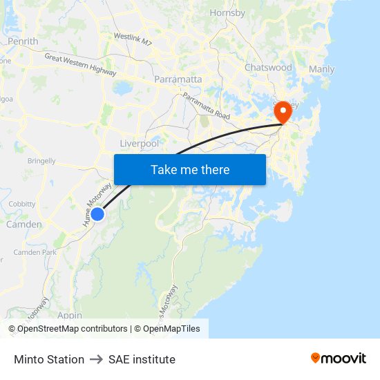 Minto Station to SAE institute map