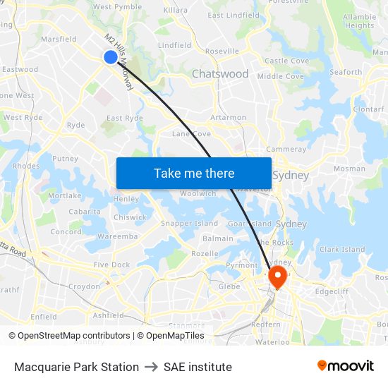 Macquarie Park Station to SAE institute map