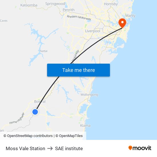 Moss Vale Station to SAE institute map