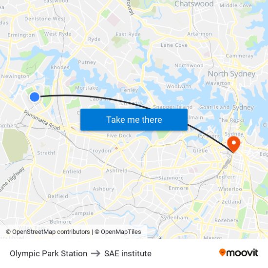 Olympic Park Station to SAE institute map