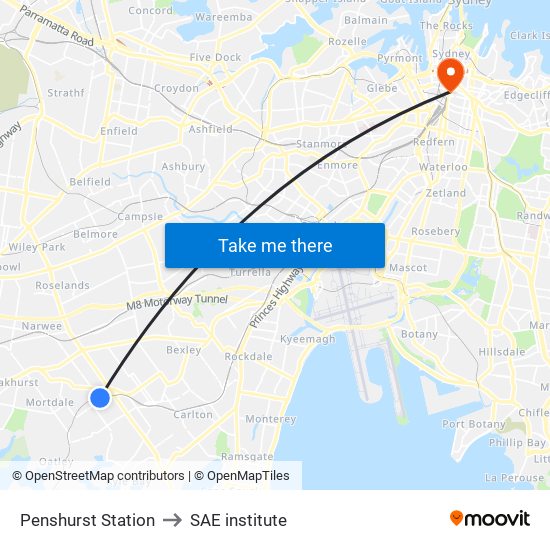 Penshurst Station to SAE institute map