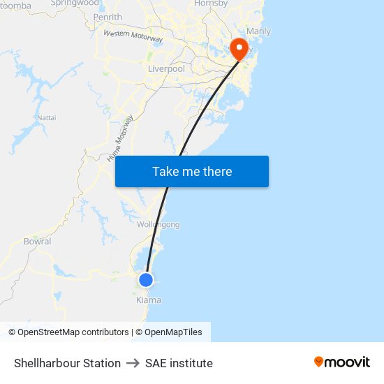 Shellharbour Junction Station to SAE institute map