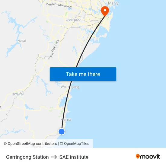 Gerringong Station to SAE institute map