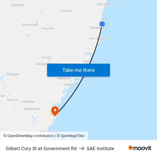 Gilbert Cory St at Government Rd to SAE institute map