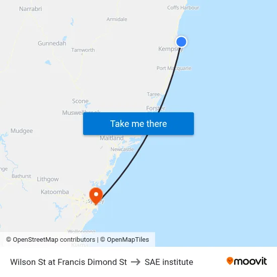 Wilson St at Francis Dimond St to SAE institute map