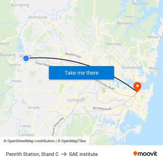 Penrith Station, Stand C to SAE institute map