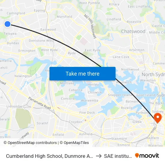 Cumberland High School, Dunmore Ave to SAE institute map