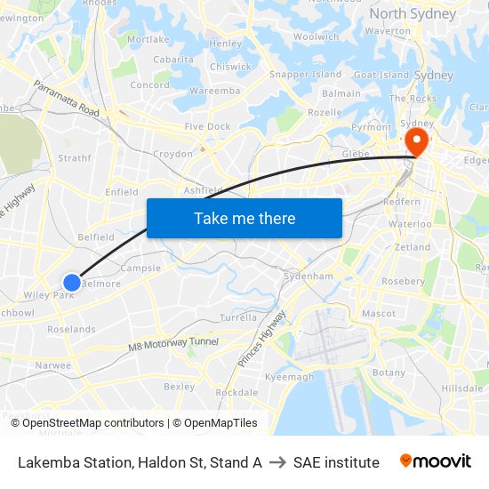 Lakemba Station, Haldon St, Stand A to SAE institute map