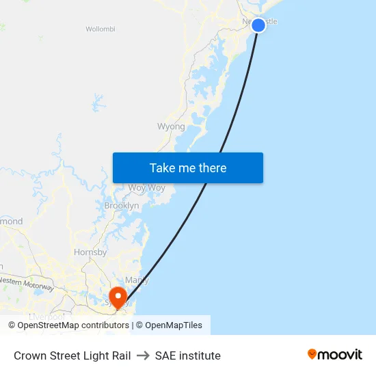 Crown Street Light Rail to SAE institute map