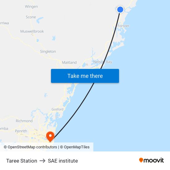 Taree Station to SAE institute map