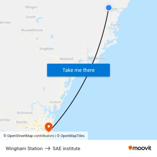 Wingham Station to SAE institute map
