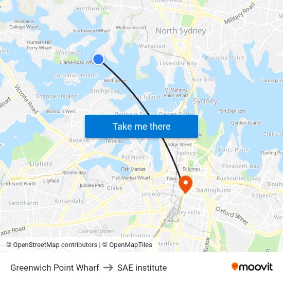Greenwich Point Wharf to SAE institute map