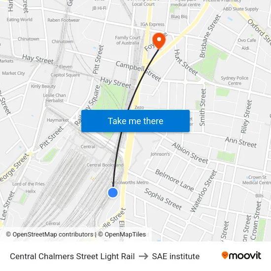 Central Chalmers Street Light Rail to SAE institute map
