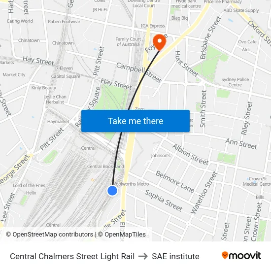 Central Chalmers Street Light Rail to SAE institute map