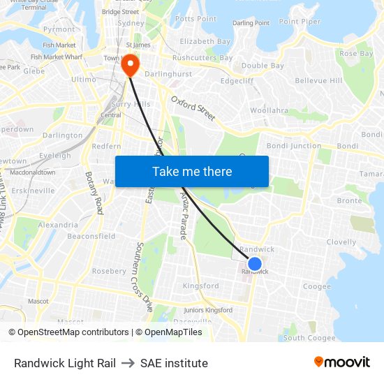 Randwick Light Rail to SAE institute map