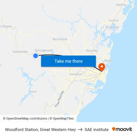 Woodford Station, Great Western Hwy to SAE institute map