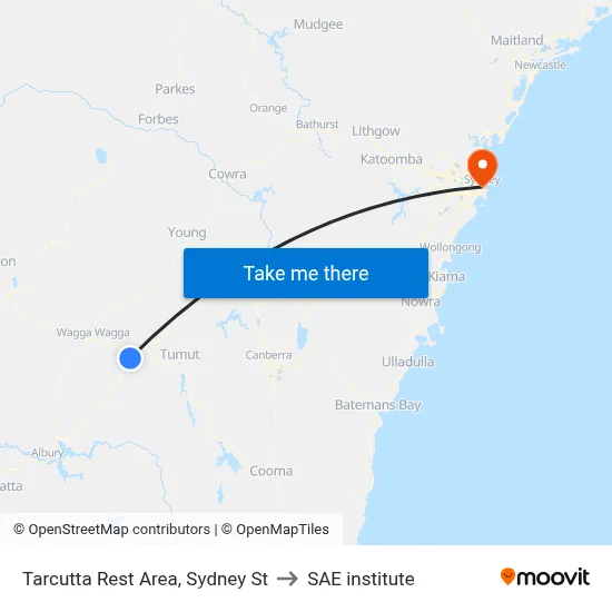 Tarcutta Rest Area, Sydney St to SAE institute map