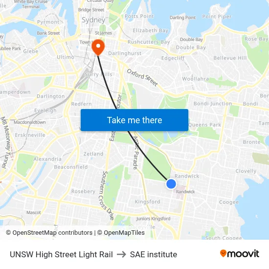 UNSW High Street Light Rail to SAE institute map