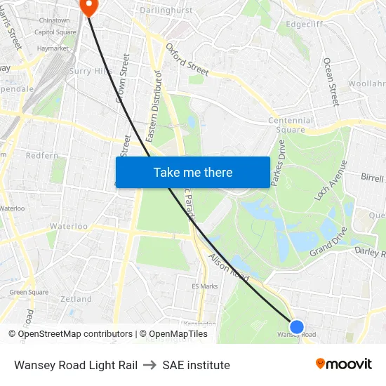 Wansey Road Light Rail to SAE institute map
