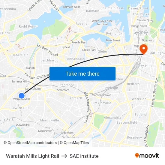 Waratah Mills Light Rail to SAE institute map