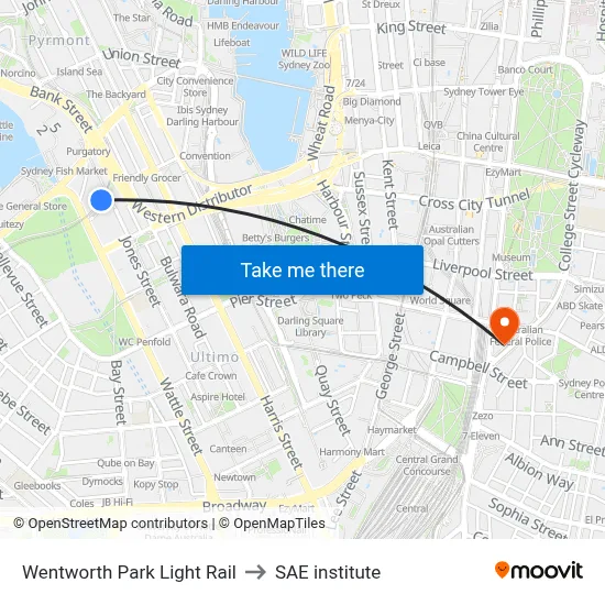 Wentworth Park Light Rail to SAE institute map
