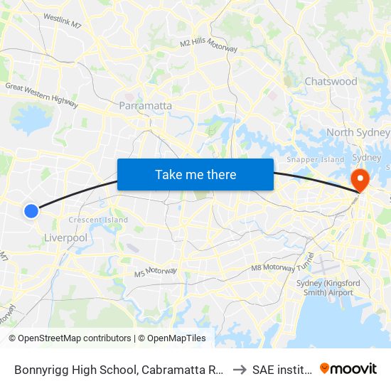 Bonnyrigg High School, Cabramatta Rd West to SAE institute map