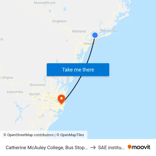 Catherine McAuley College, Bus Stop B to SAE institute map
