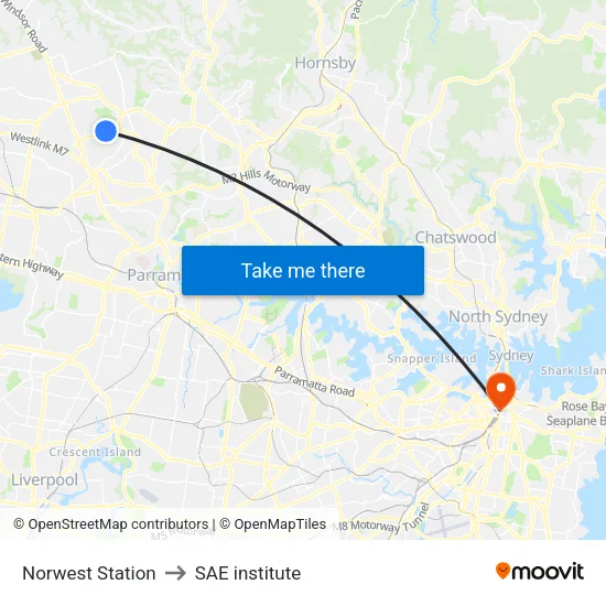 Norwest Station to SAE institute map