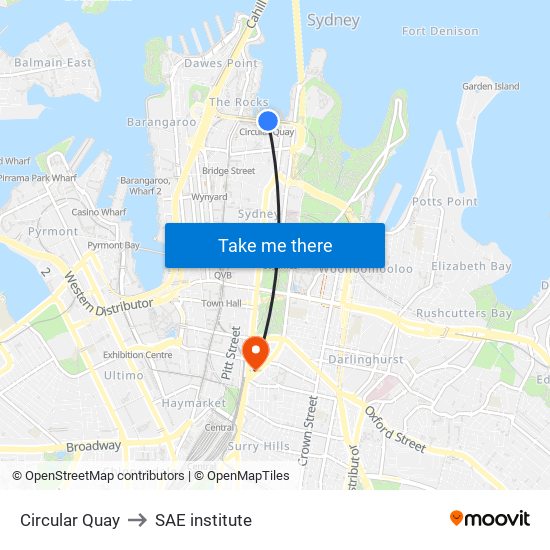 Circular Quay to SAE institute map