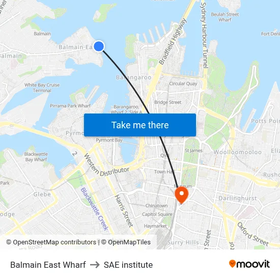 Balmain East Wharf to SAE institute map