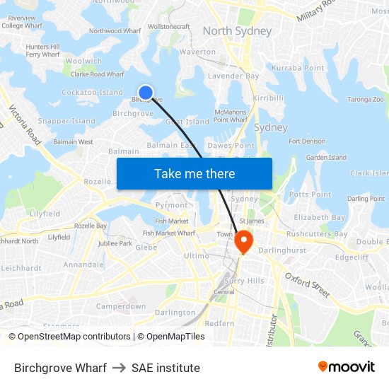 Birchgrove Wharf to SAE institute map