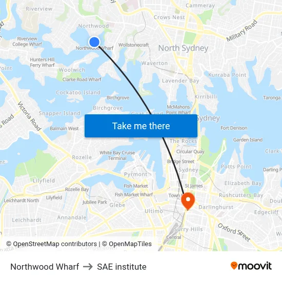 Northwood Wharf to SAE institute map