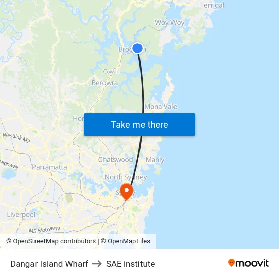 Dangar Island Wharf to SAE institute map