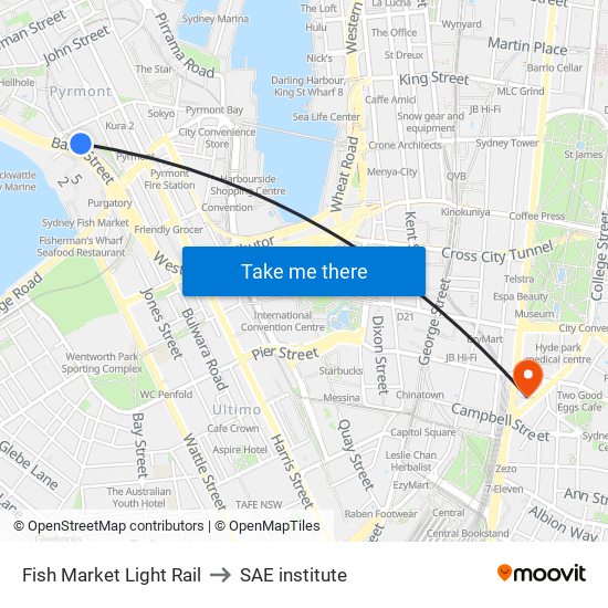 Fish Market Light Rail to SAE institute map